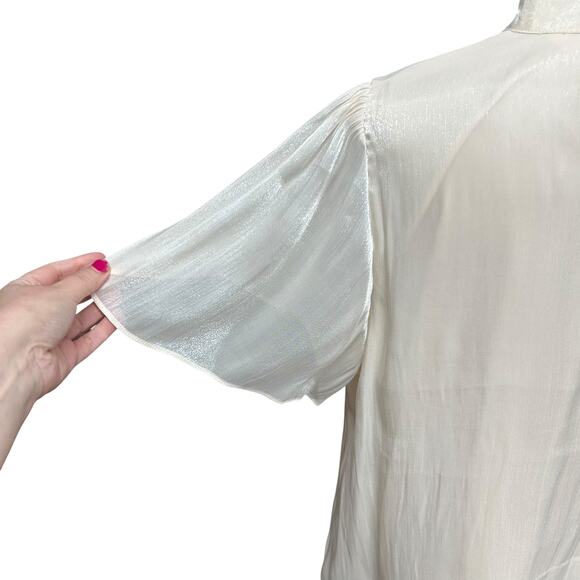 Romantic‎ Chic Shimmer Blouse Lauren Conrad Cream Mock Neck XL - Picture 2 of 7